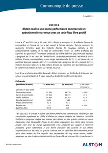 Communiqué : Alstom réalise une bonne performance commerciale et opérationnelle et renoue avec un cash-flow libre positif