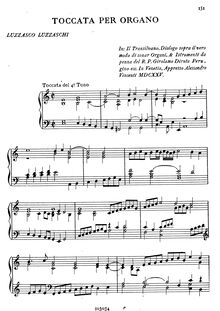 Partition complète, Toccata per Organo, Toccata del quarto tono per organo