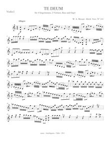 Partition violons I, Te deum, C major, Mozart, Wolfgang Amadeus