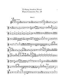 Partition cor 1, 2 (en B♭), Piano Concerto No.18, B♭ major, Mozart, Wolfgang Amadeus