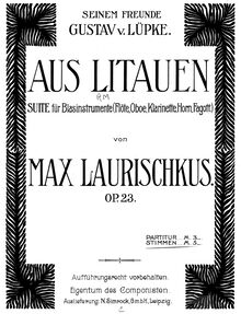 Partition flûte , partie, Aus Litauen, Op.23, Suite für Blasinstrumente