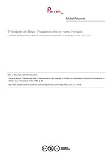 Théodore de Bèze, Psaumes mis en vers français  ; n°1 ; vol.24, pg 97-97