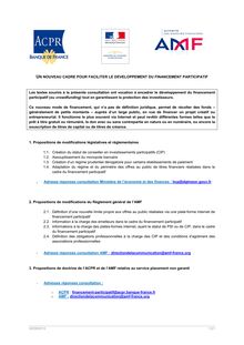 Consultation publique sur les réformes envisageables pour accompagner les initiatives du financement participatif (« crowdfunding »)