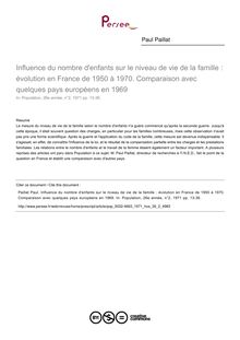 Influence du nombre d enfants sur le niveau de vie de la famille : évolution en France de 1950 à 1970. Comparaison avec quelques pays européens en 1969 - article ; n°2 ; vol.26, pg 13-36
