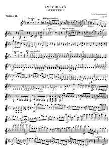 Partition violons II, Ruy Blas Overture, Op.95, Mendelssohn, Felix