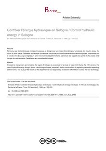Contrôler l énergie hydraulique en Sologne / Control hydraulic energy in Sologne - article ; n°2 ; vol.25, pg 189-203