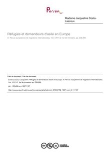 Réfugiés et demandeurs d asile en Europe - article ; n°1 ; vol.3, pg 239-266