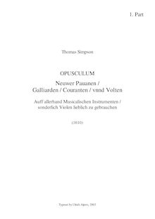 Partition , partie 1, Opusculum Neuwer Paduanen, Gaillarden, Couranten und Volten