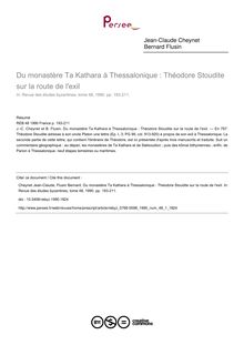 Du monastère Ta Kathara à Thessalonique : Théodore Stoudite sur la route de l exil - article ; n°1 ; vol.48, pg 193-211