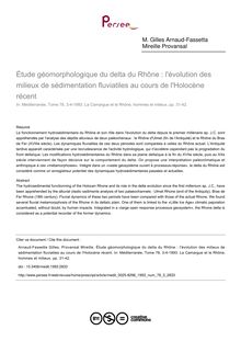 Étude géomorphologique du delta du Rhône : l évolution des milieux de sédimentation fluviatiles au cours de l Holocène récent - article ; n°3 ; vol.78, pg 31-42