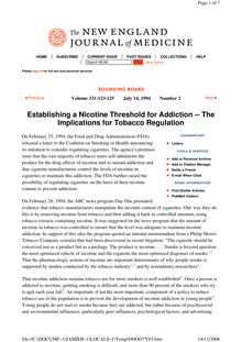 Establishing a Nicotine Thre shold for Addiction -- The Implications for Tobacco Regulation