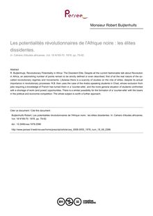 Les potentialités révolutionnaires de l Afrique noire : les élites dissidentes. - article ; n°69 ; vol.18, pg 79-92
