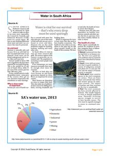 Grade 7 Geography Test: Water Resources In South Africa