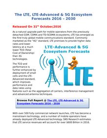 The LTE, LTE-Advanced & 5G Ecosystem Forecasts 2016 – 2030