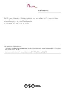 Bibliographie des bibliographies sur les villes et l urbanisation  dans les pays sous-développés  ; n°45 ; vol.12, pg 255-256