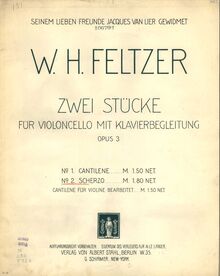 Partition couverture couleur, 2 Stücke, Op.3, 2 Pieces, Op.3, Feltzer, Willem par Willem Feltzer