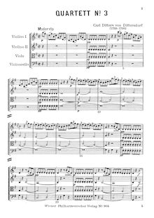 Partition complète, corde quatuor No. 3 en G, Dittersdorf, Carl Ditters von