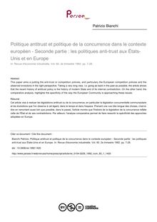 Politique antitrust et politique de la concurrence dans le contexte européen - Seconde partie : les politiques anti-trust aux États-Unis et en Europe - article ; n°1 ; vol.60, pg 7-28