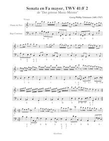 Partition complète, Sonata pour enregistrement  et Continuo en F major, TWV 41:F2
