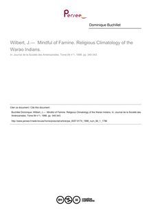 Wilbert, J.—  Mindful of Famine. Religious Climatology of the Warao Indians.  ; n°1 ; vol.84, pg 340-343
