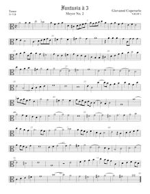 Partition ténor viole de gambe, alto clef, Fantasia pour 3 violes de gambe par John Coperario