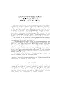 COUPS ET CONTRE-COUPS : L'HONNEUR EN JEU CHEZ LES TOUAREGS