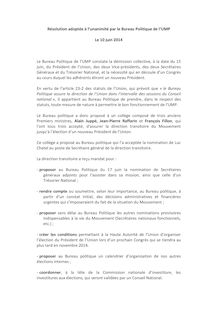 La résolution adoptée par le bureau politique de l UMP
