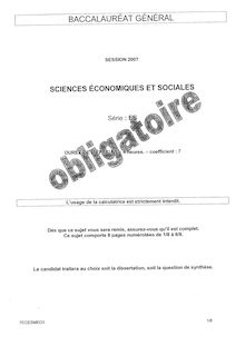 Sujet du bac ES 2007: Sciences Economiques Obligatoire