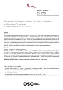 Recherche d information. Partie II : « Utilité sociale de la confirmation d hypothèse» - article ; n°2 ; vol.97, pg 315-337