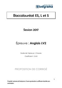 Corrigé Bac ES, S et L 2017 - LV2 Anglais 