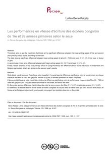 Les performances en vitesse d écriture des écoliers congolais de 1re et 2e années primaires selon le sexe - article ; n°1 ; vol.125, pg 61-67