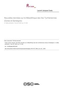 Nouvelles données sur le Mésolithique des îles Tyrrhéniennes (Corse et Sardaigne) - article ; n°1 ; vol.46, pg 211-230