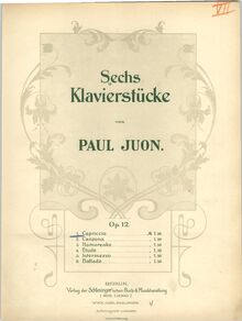 Partition couverture couleur, 6 Klavierstücke, Op.12, Juon, Paul