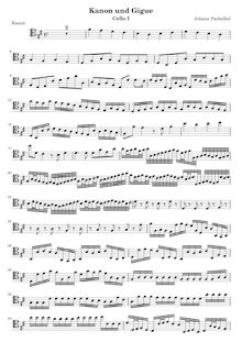 Partition violoncelle 1, Canon et Gigue, Kanon und Gigue für drei Violinen und Basso Continuo