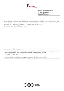 Les Sites Web Auto-Publiés d Information Éthique (Swapies), un retour du paradigme de la presse d opinion ? - article ; n°1 ; vol.54, pg 15-26