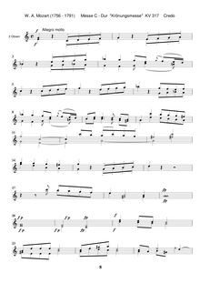 Partition hautbois 1/2, Mass, Krönungsmesse ; Coronation Mass ; Mass No.15 ; Missa par Wolfgang Amadeus Mozart
