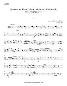 Partition viole de gambe, flûte quatuor en C major, C, Bach, Johann Christian