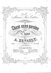 Partition complète, Chant sans Paroles, Op.33, Henselt, Adolf von