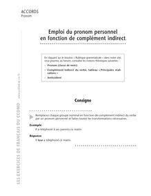 Accord / Déterminant, Emploi du pronom personnel en fonction de complément indirect