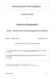 Sujet bac STG 2010: Histoire Géographie