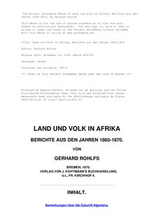 Land und Volk in Afrika, Berichte aus den Jahren 1865-1870