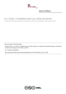 Le « Credo » de Sédécie dans Les Juifves de Garnier - article ; n°1 ; vol.55, pg 69-85