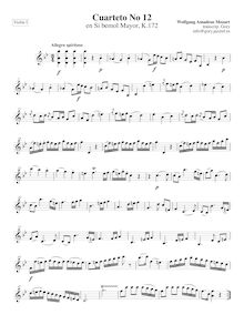 Partition violon I, corde quatuor No.12, B♭ major, Mozart, Wolfgang Amadeus