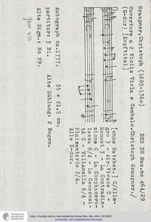 Partition complète, Ouverture en E major, GWV 433, E major, Graupner, Christoph