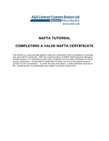 NAFTA TUTORIAL COMPLETING A VALID NAFTA CERTIFICATE