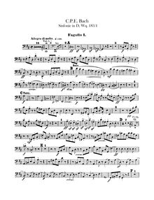 Partition basson 1, 2, Symphonie, H.663, D Major, Bach, Carl Philipp Emanuel