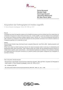 Acquisition de l orthographe et modes cognitifs - article ; n°1 ; vol.126, pg 23-37