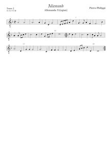 Partition ténor viole de gambe 2, octave aigu clef, Allemanda Tr(egian)