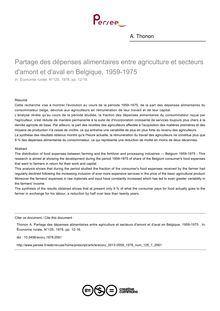 Partage des dépenses alimentaires entre agriculture et secteurs d amont et d aval en Belgique, 1959-1975  - article ; n°1 ; vol.125, pg 12-16