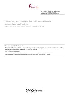 Les approches cognitives des politiques publiques : perspectives américaines - article ; n°2 ; vol.50, pg 209-234